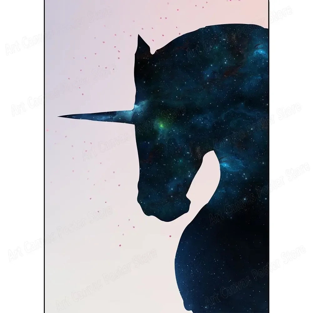 Abstract Animal Canvas Wall Art Print – Bird Elk Mermaid Butterfly