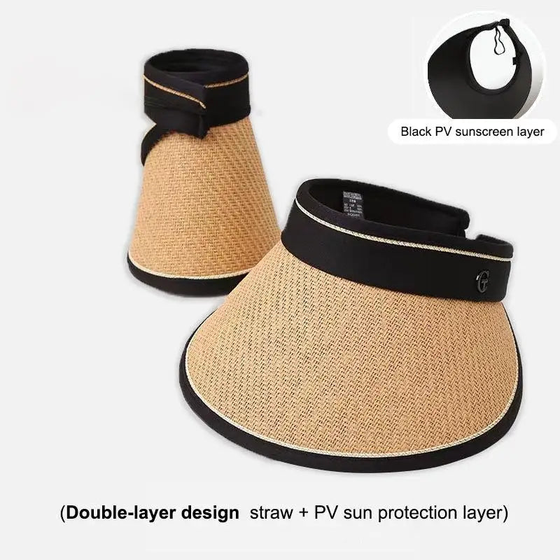 Foldable Straw Sun Visor Hat – UV Protection Beach Cap