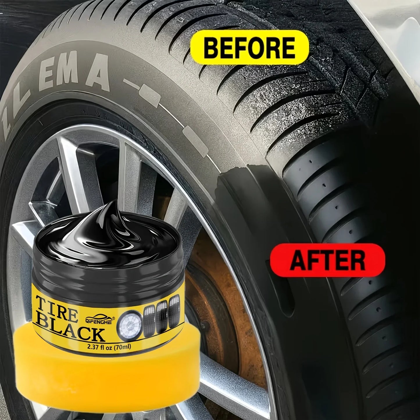 Tire Shine Paste 2.37oz – Glossy Black, Waterproof Formula