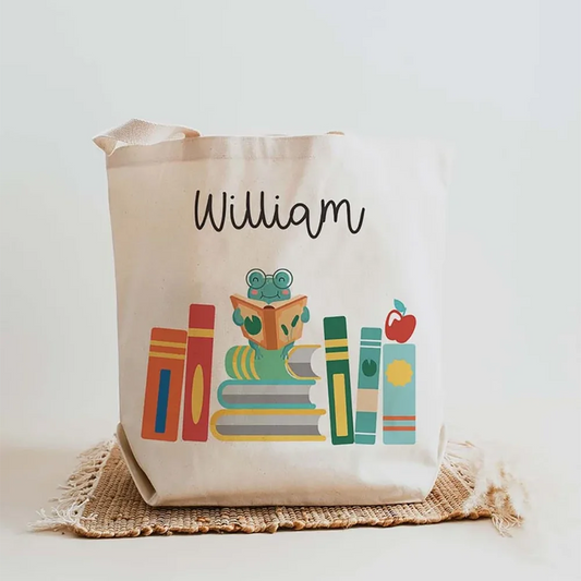 Custom Frog Canvas Tote Bag | Kids Library & Book Bag Gift Personalized Tote Bag Peaceful Pleasures Health and Wellness