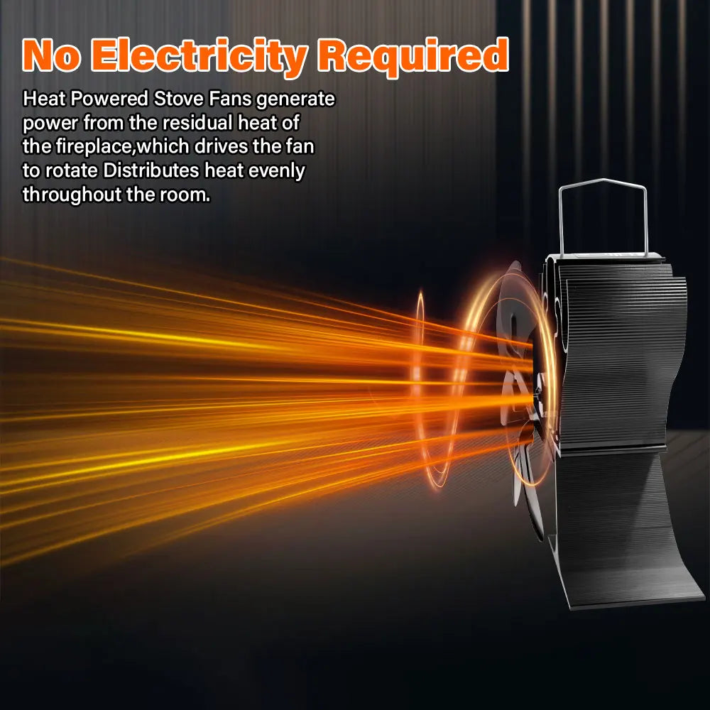 6 Blades Stove Fan Heat Powered Fireplace Fan Log Wood Burner Eco-fan Quiet Fireplace Fan Home Winter Warm Heat Distribution Peaceful Pleasures Health and Wellness