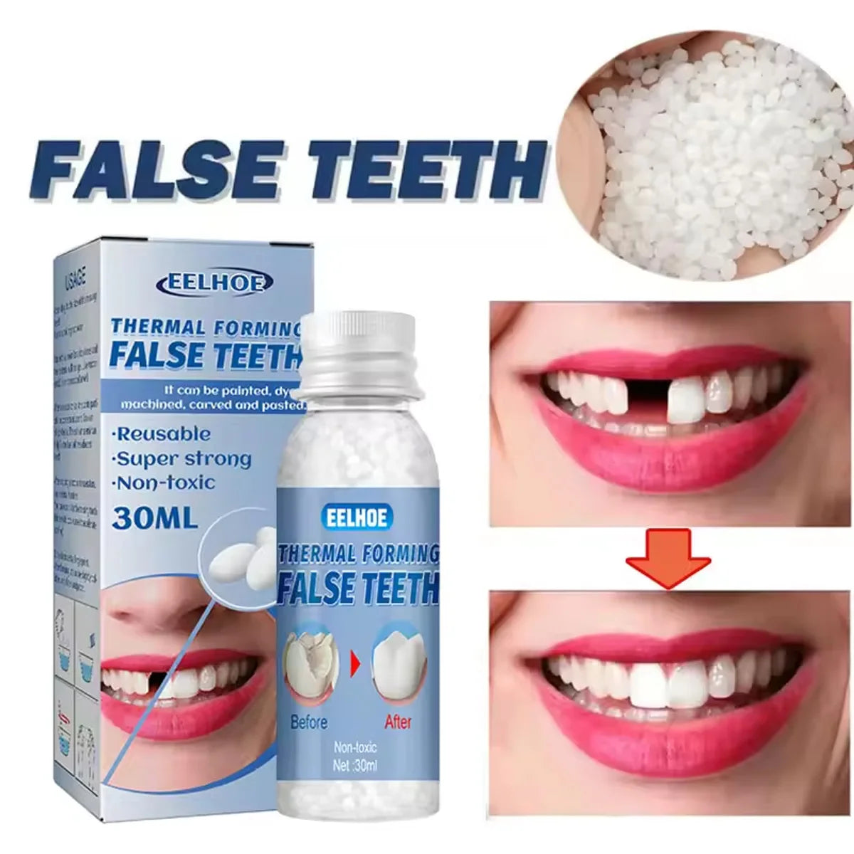 30ML Resin Temporary Tooth Repair Granules Teeth Gaps Missing Broken Tooth Filling Moldable Adhesive Dentures False Teeth Tools Peaceful Pleasures Health and Wellness