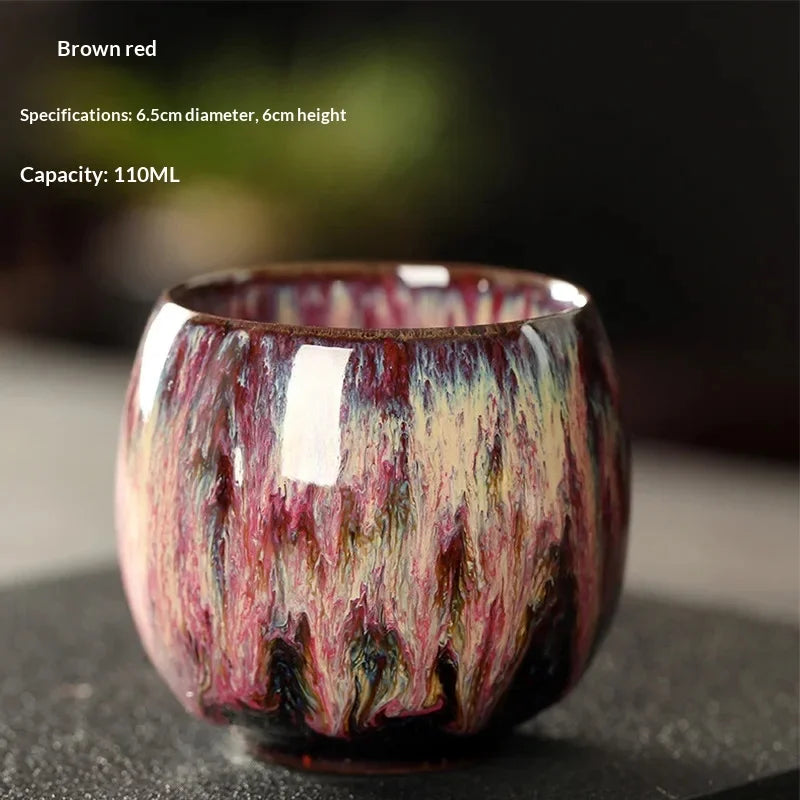 New Ceramic Kung Fu Tea Set with Kiln Transformation, Single Cup Tianmu Glaze, Main Tea Tasting Cup, Egg Shaped Small Tea Bowl Peaceful Pleasures Health and Wellness 02 110ML