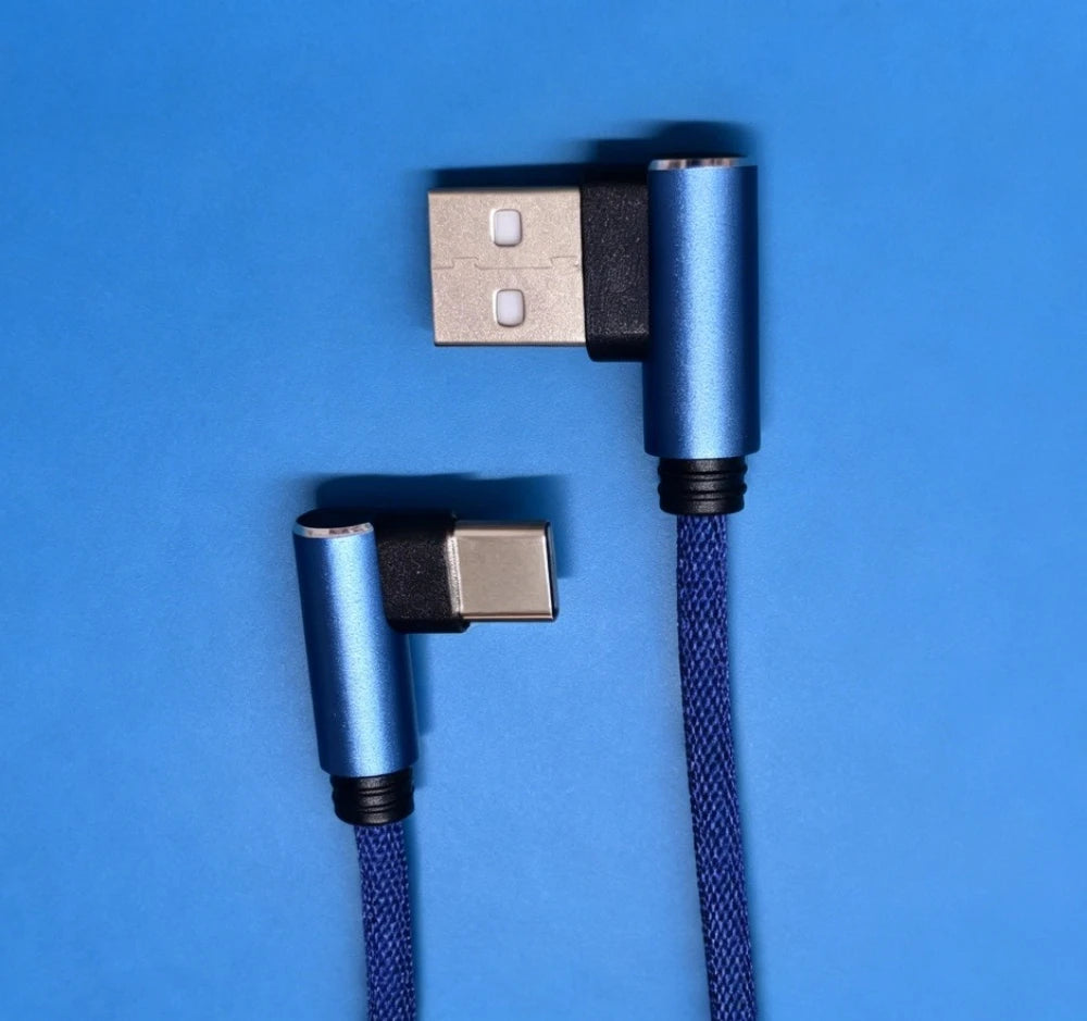 5A 40W SuperCharge USB A to Type C Cable 90 Degree Elbow Fast Charging Braided Cord for Huawei Samsung Gaming Peaceful Pleasures Health and Wellness 1pcs Blue 0.25m