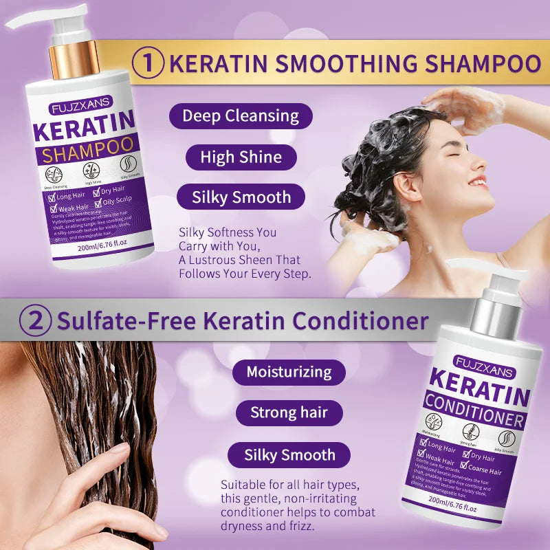 Keratin Shampoo and Conditioner Set, Professional Repairing & Smoothing Treatment for Dry Damaged Hair Anti-Frizz Hydrating Gift Peaceful Pleasures Health and Wellness