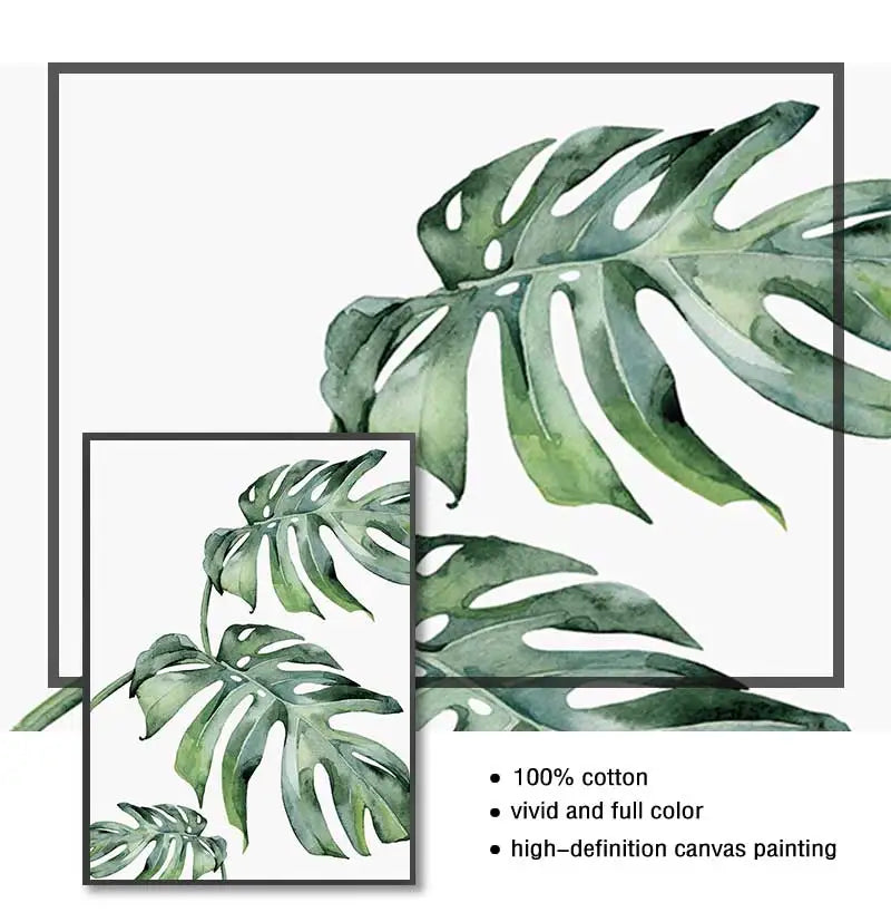 Nordic Tropical Plants Canvas Wall Art | Green Leaves Poster