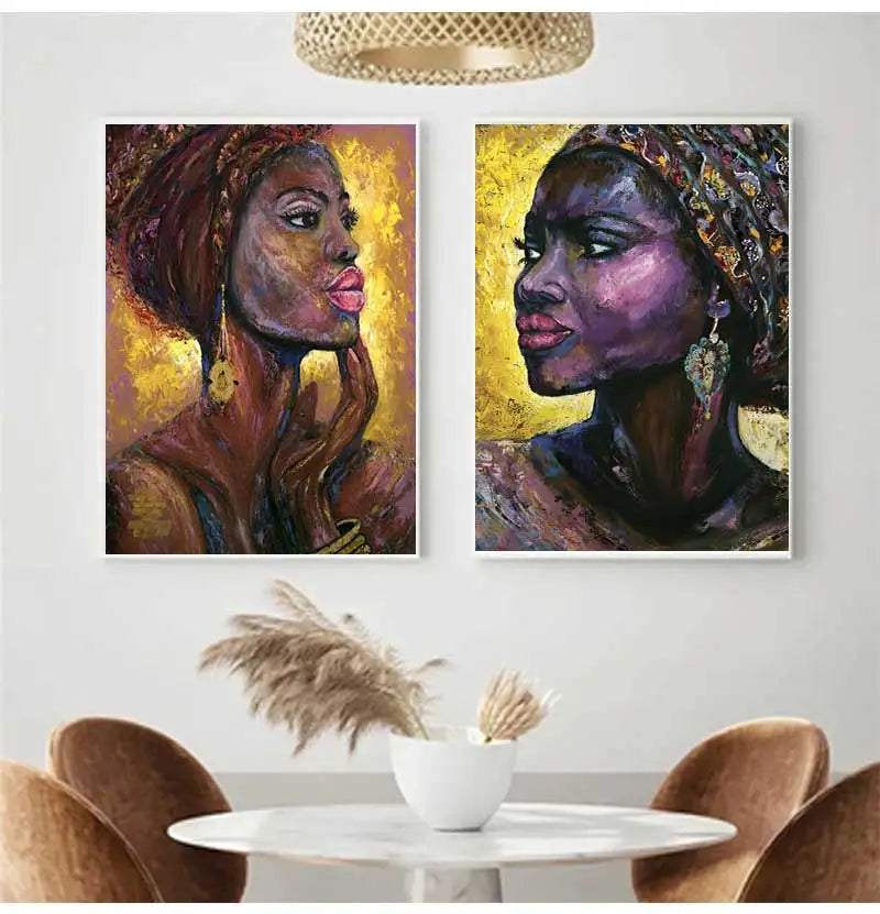 Oil Wall Art Painting for Living Room Africa Women Printed Posters Abstract Girl Portrait Canvas Painting Colorful Peaceful Pleasures Health and Wellness
