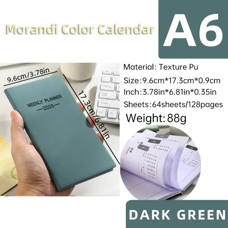 A6 2026 Daily Planner – Morandi Leather Weekly Calendar Book