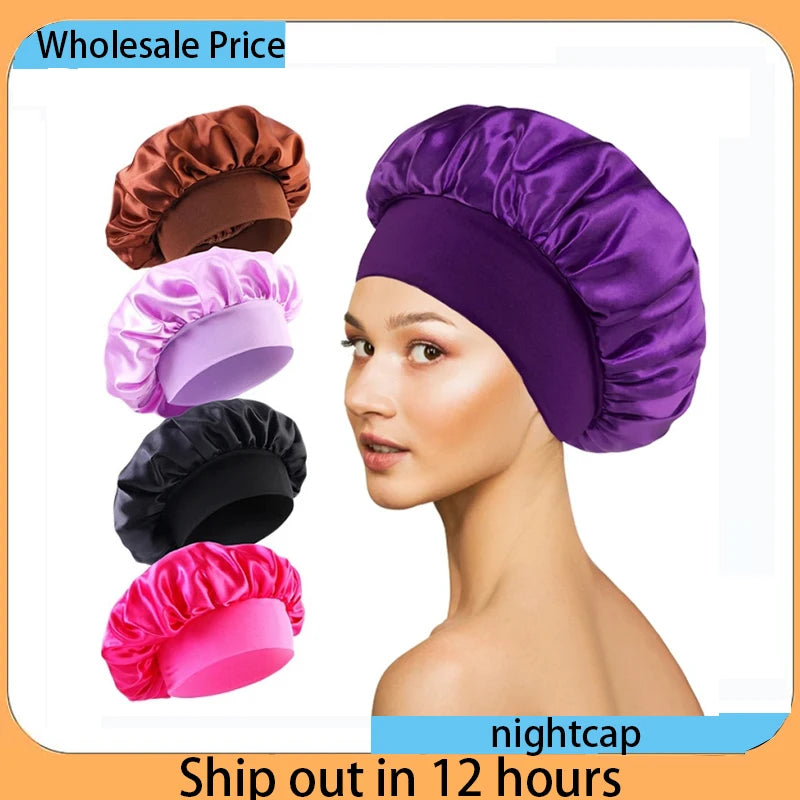 2026 Women Satin Hair Bonnet, Breathable Elastic Wide Band Sleeping Cap, Reusable Shower & Night Hair Protector for Daily Use Peaceful Pleasures Health and Wellness