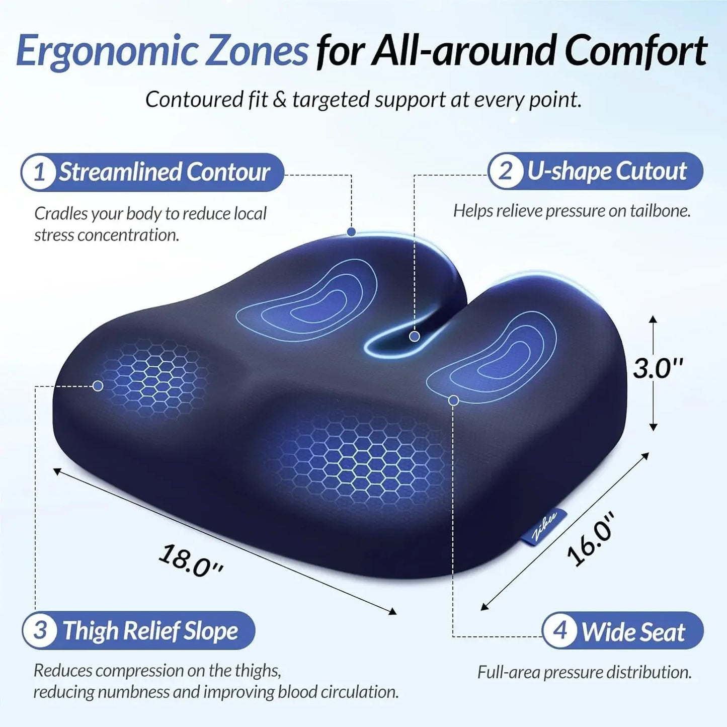 Ergonomic Memory Foam Seat Cushion for Office, Car, and Home - U-Shaped Design Relieves Hip and Tailbone Pain Peaceful Pleasures Health and Wellness