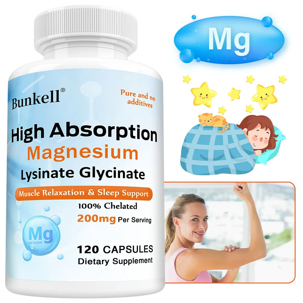 Magnesium Lysine Glycinate Capsules, 200 Mg, High Absorption Chelated Magnesium Formula, Muscle Relaxation and Sleep Support Peaceful Pleasures Health and Wellness