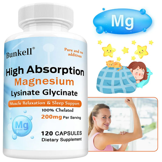 Magnesium Lysine Glycinate Capsules, 200 Mg, High Absorption Chelated Magnesium Formula, Muscle Relaxation and Sleep Support Peaceful Pleasures Health and Wellness
