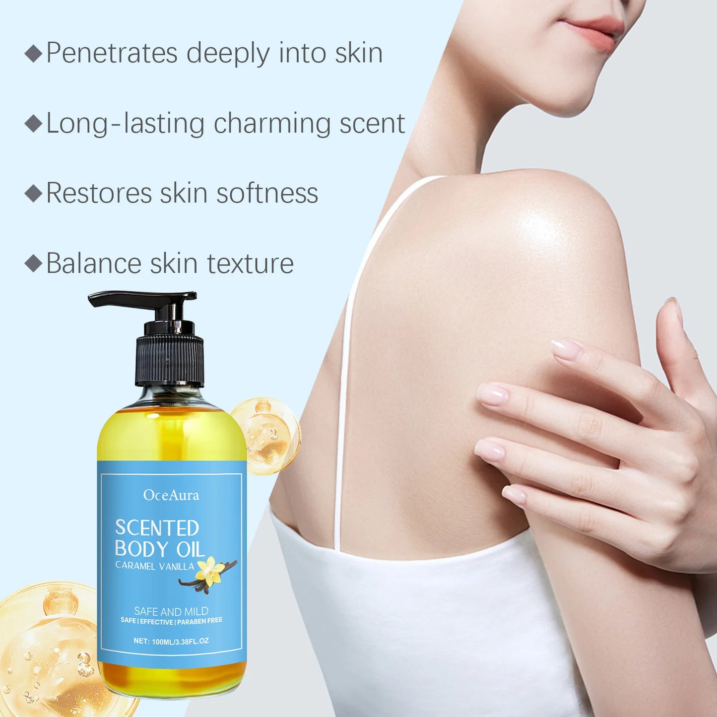OceAura Vanilla Body Massage Oil – Moisturizing Nourishing Spa Oil