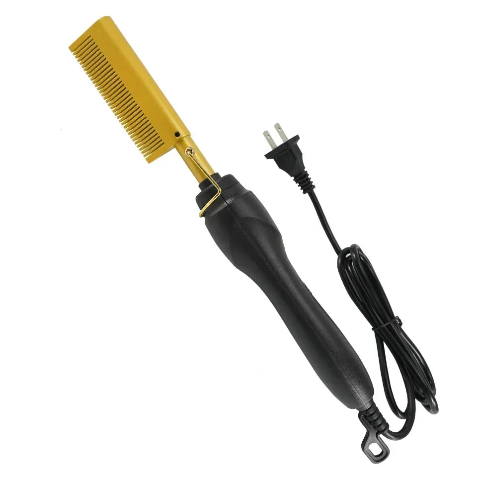 Electric Ceramic Hot Comb Hair Straightener Heat Pressing Anti-Scald Flat Iron for Wigs Beard Styling Tool Peaceful Pleasures Health and Wellness gold no Box AU