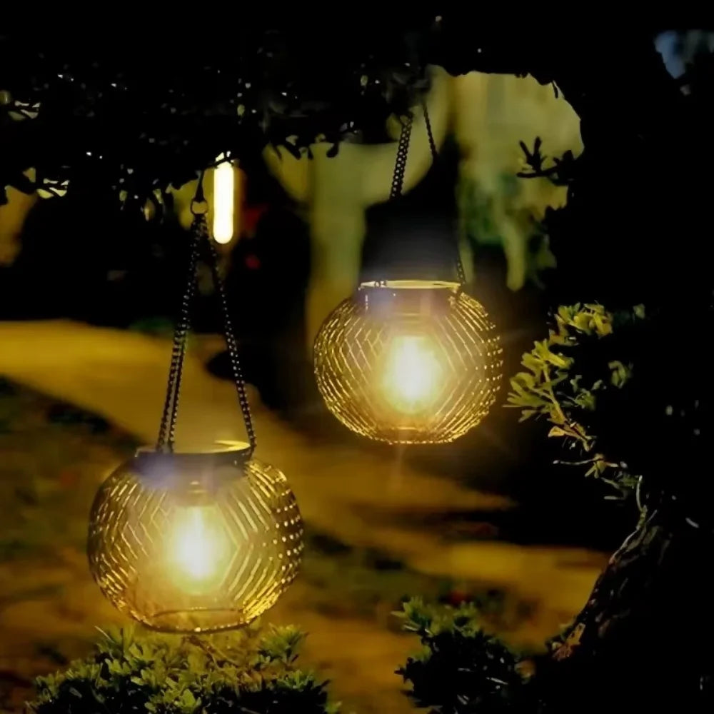 Solar Powered Hanging Lantern Metal Mesh LED Light Waterproof Outdoor Garden Yard Patio Decor Warm White/Butterfly Night Lamp Peaceful Pleasures Health and Wellness