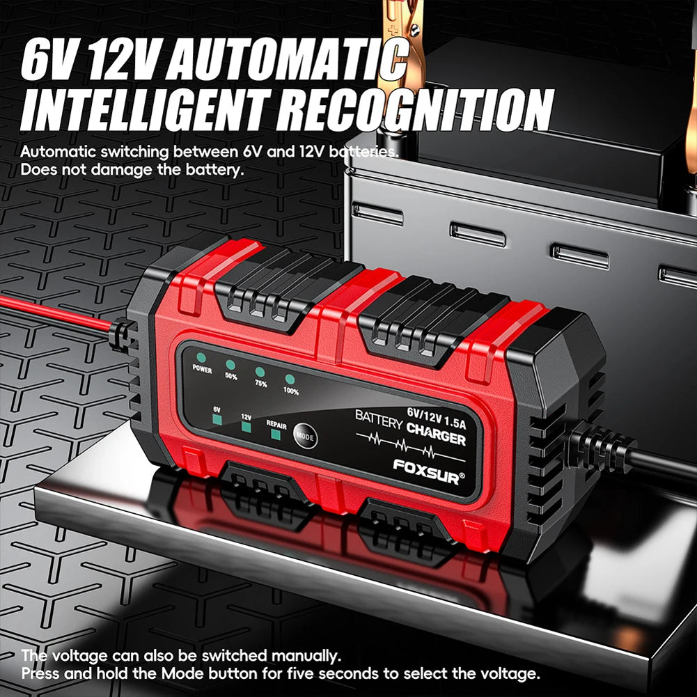 6V 12V 1.5A Smart Charger Car and Motorcycle Battery Charging Unit for Car Truck Boat SUV Lead-Acid AGM GEL Batteries Peaceful Pleasures Health and Wellness