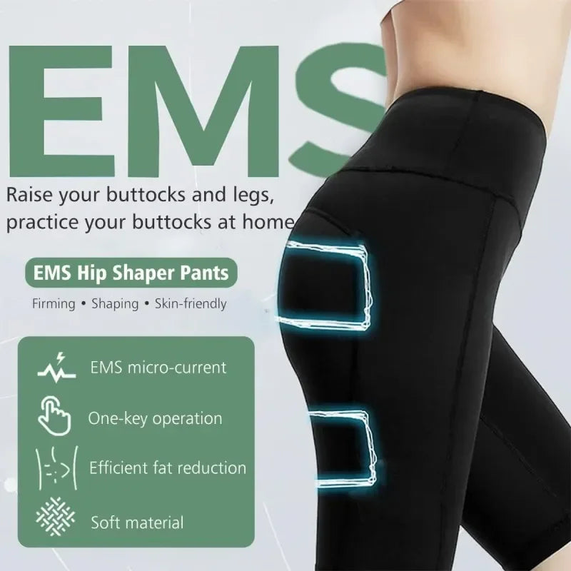 High Waist EMS Massage Yoga Pants with Buttock Muscle Stimulator 8 Modes 19 Intensity Levels Washable Exercise Fitness Shorts Peaceful Pleasures Health and Wellness