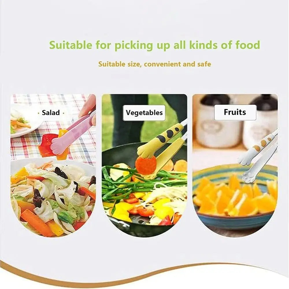 Cartoon Cat Paw Shape Food Tongs Sandwich Baking Clip Kitchen Gadgets Meal Tongs Stainless Steel Barbecue Tongs Peaceful Pleasures Health and Wellness