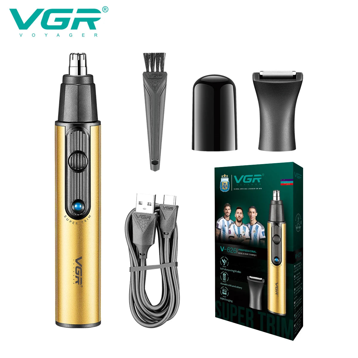 VGR 626 2-in-1 Convenient Hair Cleaning Set Men's Shaver Shaver Metal Nose Hair Trimmer Deep Cleaning Hair Trimmer Hair Removal Peaceful Pleasures Health and Wellness USB 1