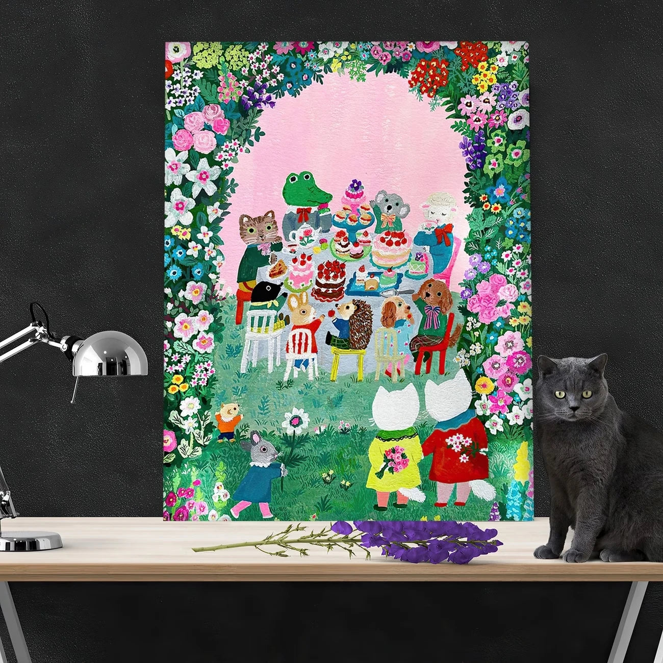 Cartoon Garden Party Animal Canvas Wall Art Print | Home Decor