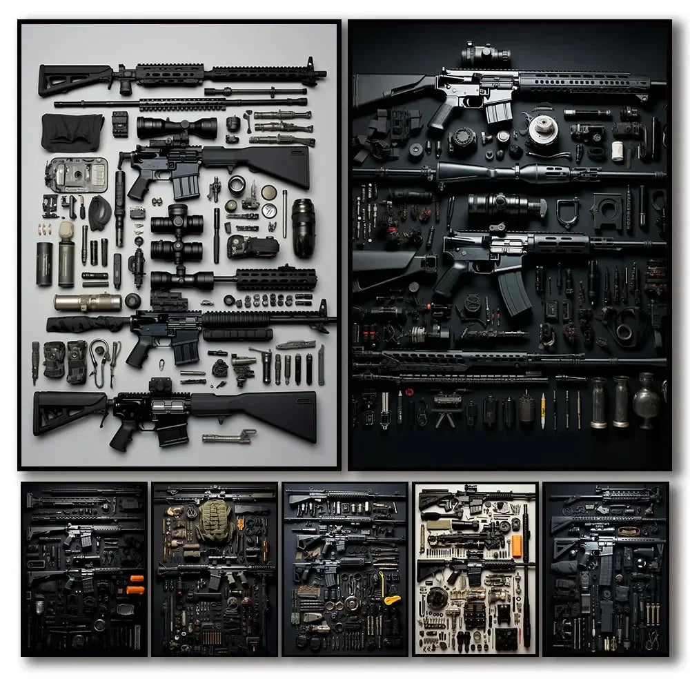 M4A1 Rifle Canvas Wall Art | Modern Weapon Poster Room Decor