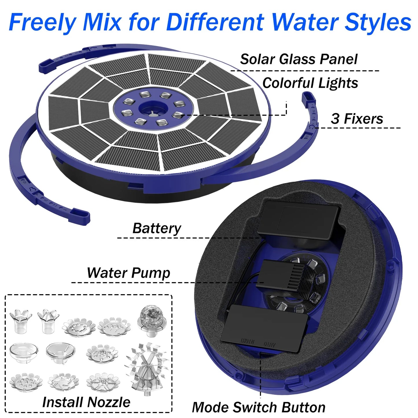 AISITIN 3.5W Solar Bird Bath Fountain Pump with LED Light
