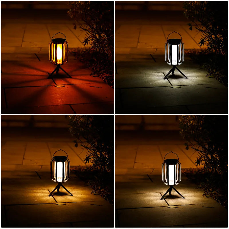 Solar Flame Camping Light | Outdoor Garden Tripod Ambient LED Solar Outdoor Light Peaceful Pleasures Health and Wellness