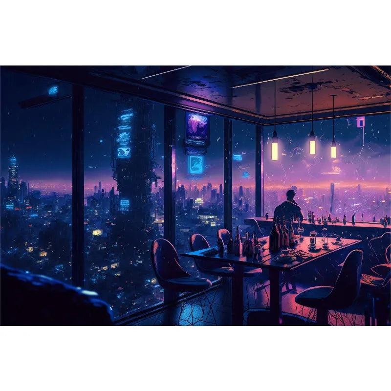 1pc frameless Cyberpunk Night City Landscape Poster Future Neon Lights Bar Design Canvas Wall Art for Living Room Home Decor Peaceful Pleasures Health and Wellness 8 20x30cm Unframed