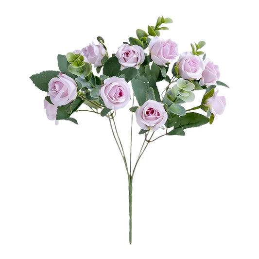 11 Heads Artificial Bouquet Eucalyptu Roses Flower Weddings Decor Peaceful Pleasures Health and Wellness Light Purple