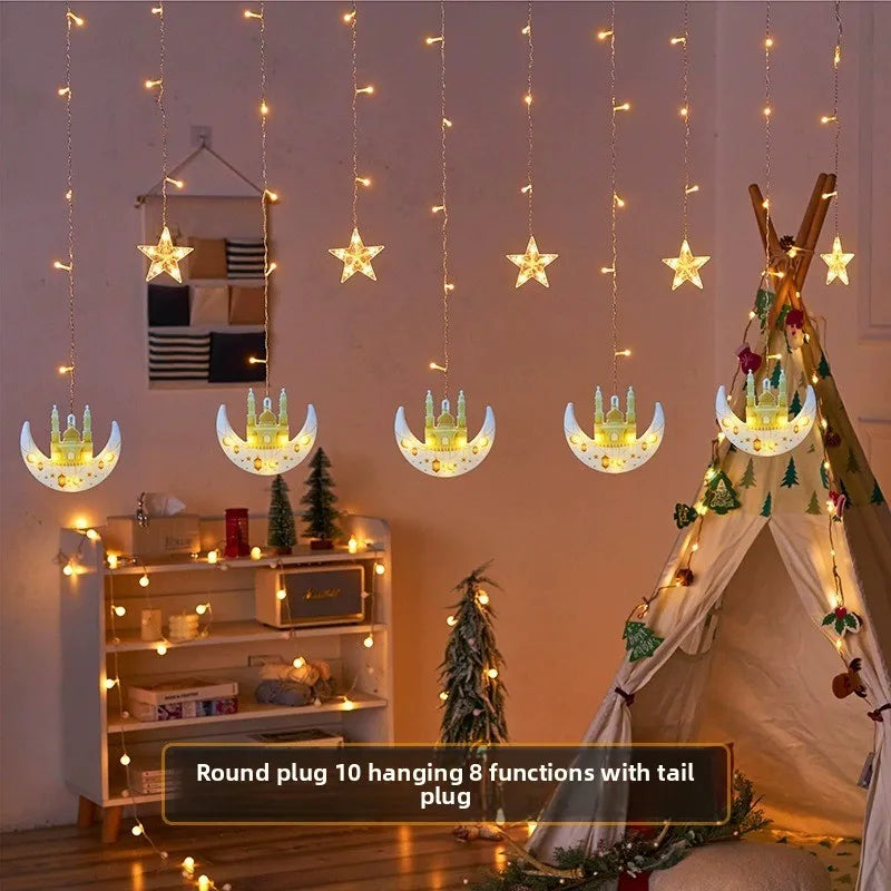 USB LED Moon & Star Curtain Lights | 8 Modes & Timer