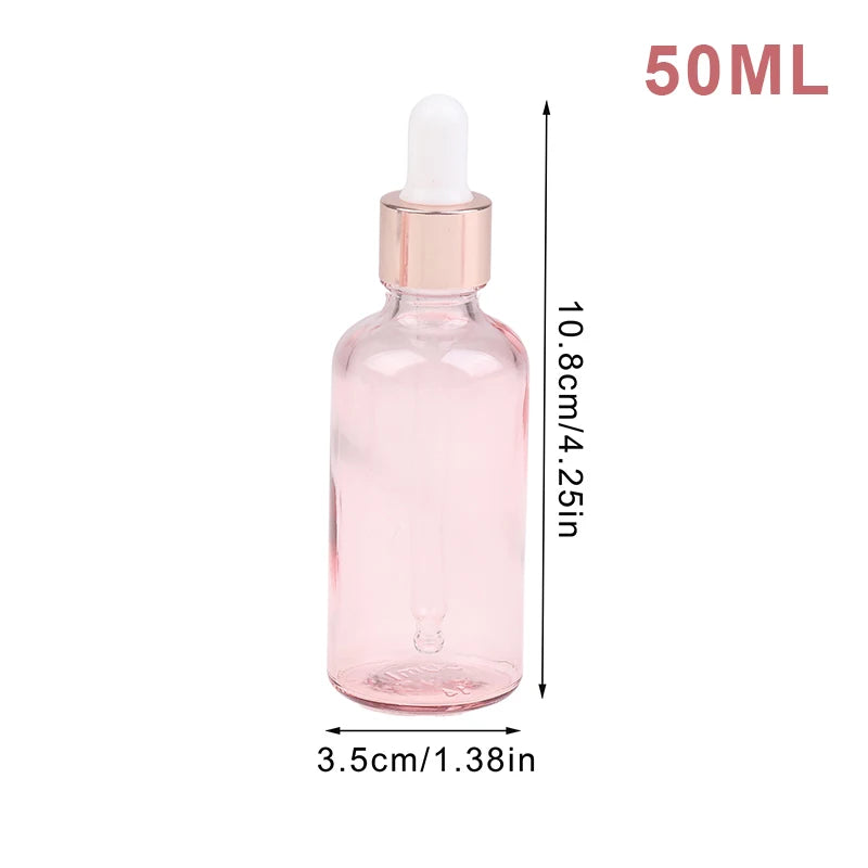 Pink Glass Dropper Bottles 5–100ml | Refillable Rose Lid