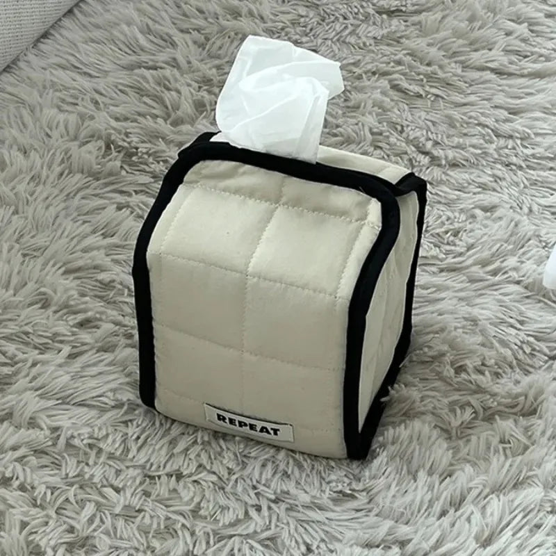 Korean Cream Cube Quilted Square Drawn Paper Roll Home Desktop Fabric Decoration Wet Wipe Tissue Cover Tissue Paper Storage Box Peaceful Pleasures Health and Wellness