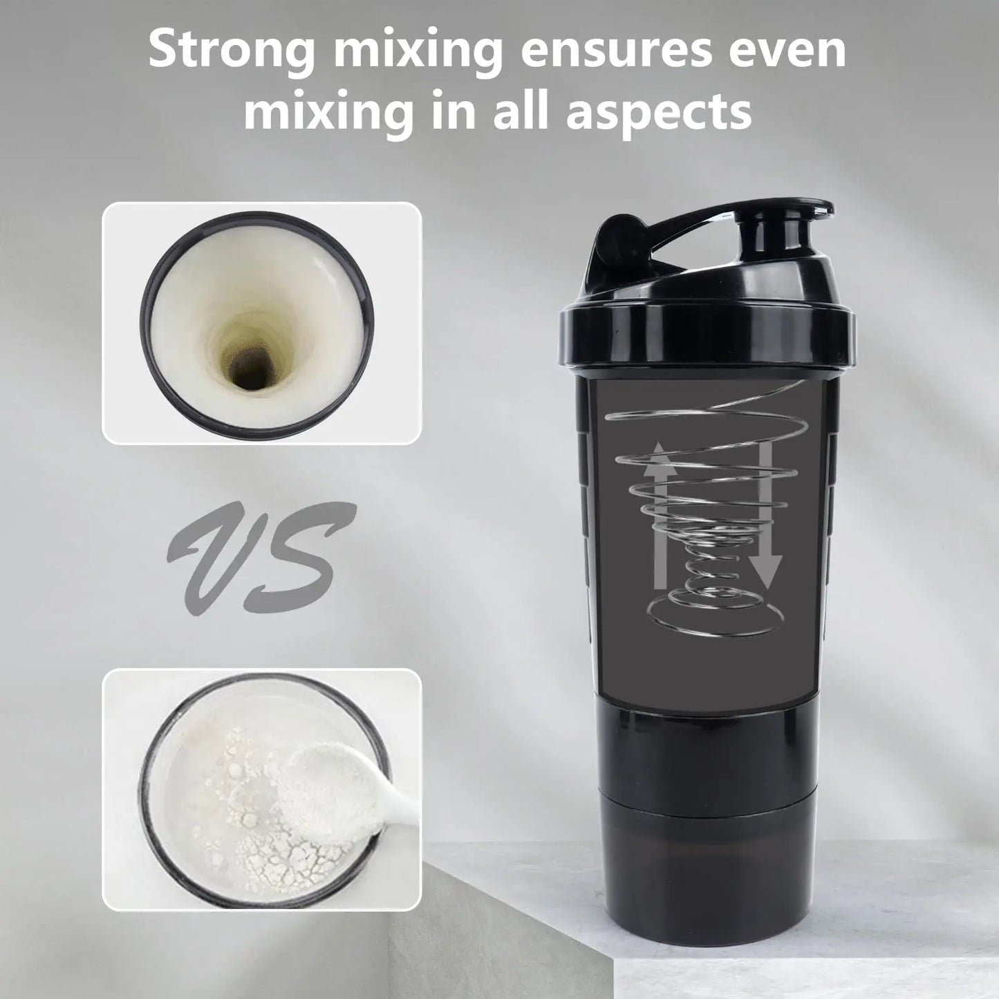 3-Layer Protein Shaker Bottle – Gym Mixing Cup & Water Bottle