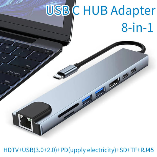 8 in1 USB C HUB 3.0 Type C Splitter 4K Docking Station Laptop Adapter PD SD TF For Macbook Air M1 iPad Pro RJ45 HDMI-Compatible Peaceful Pleasures Health and Wellness