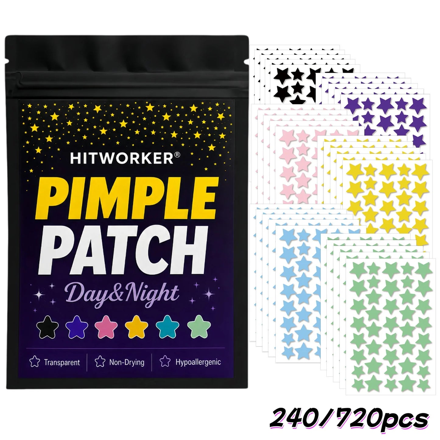 Star Hydrocolloid Spot Patches 240/720pcs – Cute Colorful Stickers