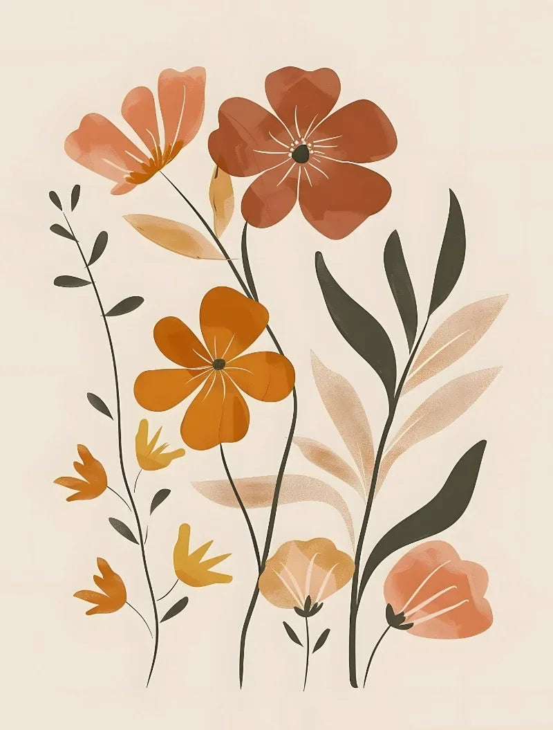 Bohemian Minimalist Floral Canvas Wall Art | Retro Poster Print