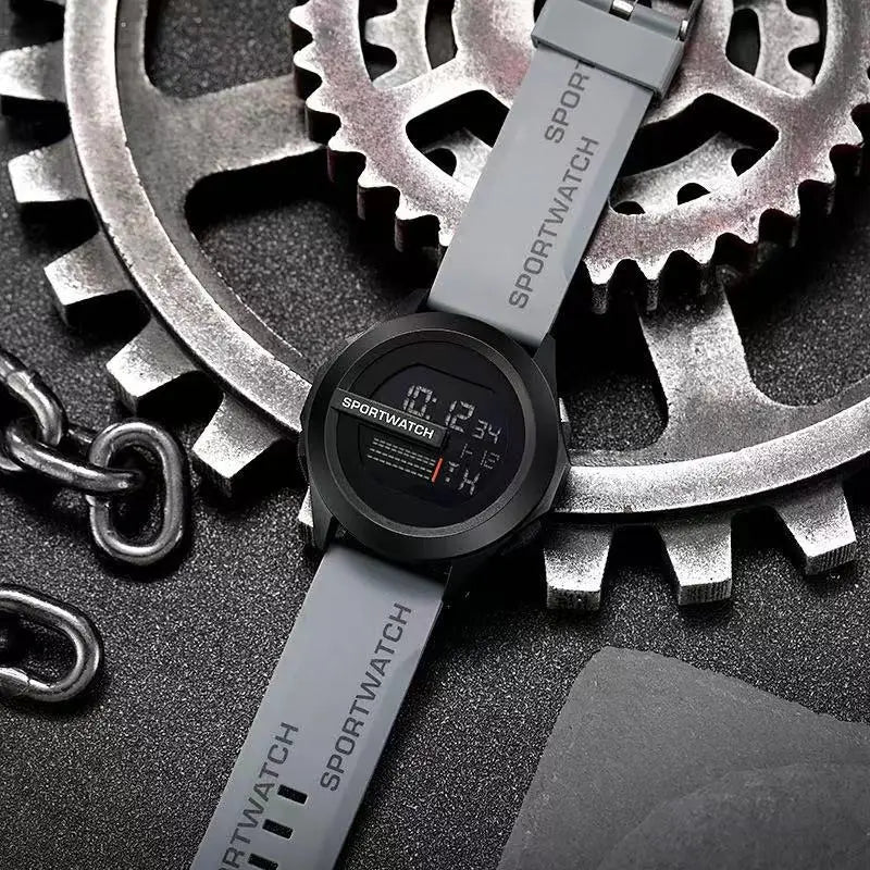 Waterproof Large Dial Men's Sporty Fashion Electronic Watch for Outdoor Adventure Decorative INS Style Peaceful Pleasures Health and Wellness Grey