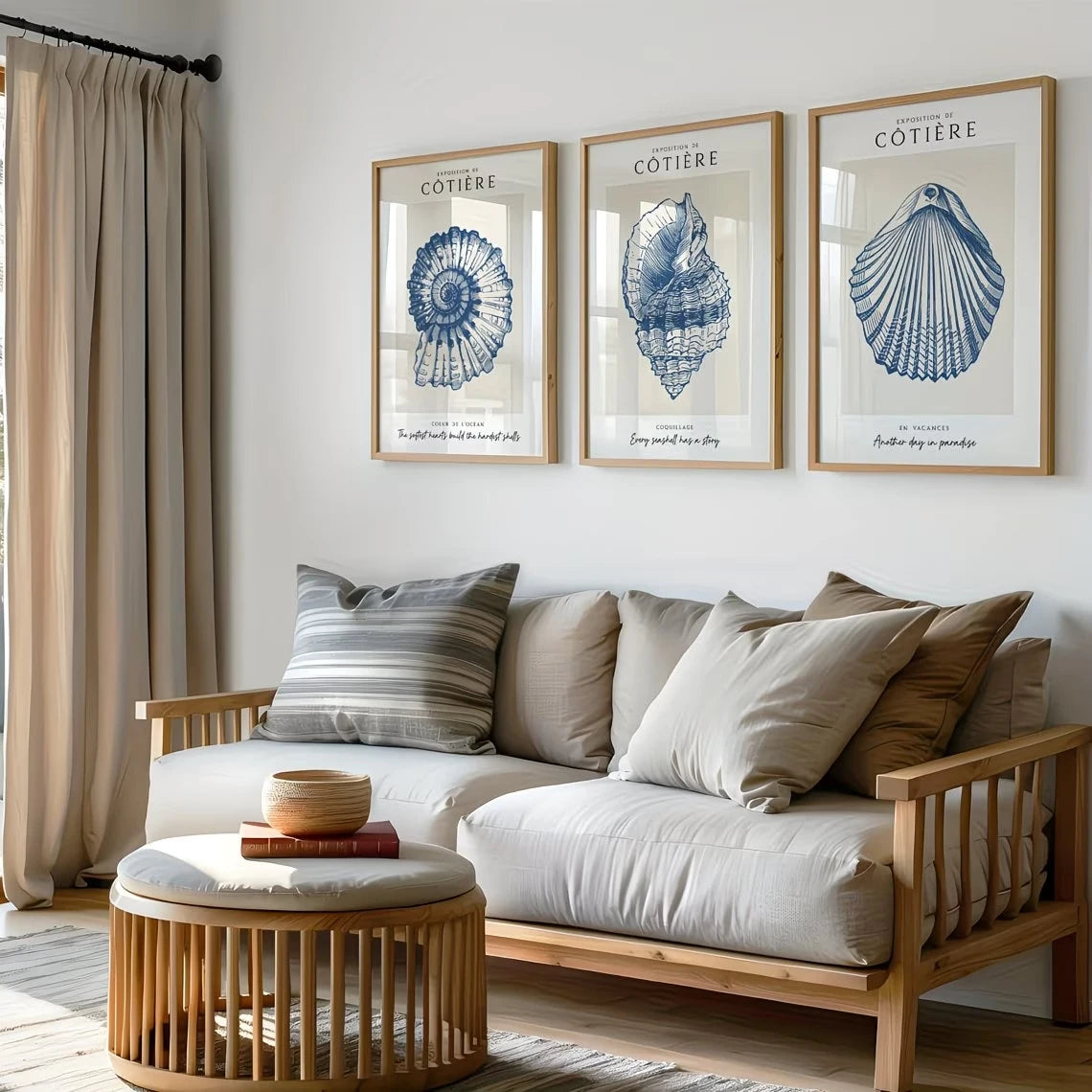 3-Piece Blue Ocean Conch Shell Canvas Wall Art | Home Decor