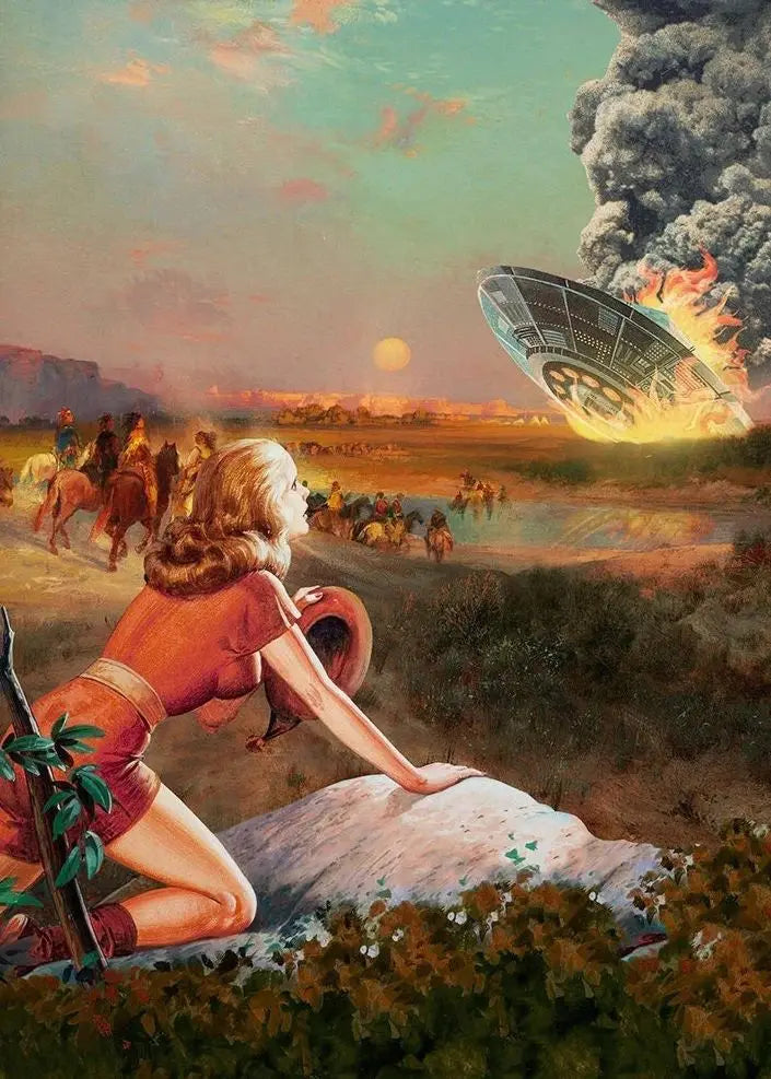 Retro UFO Alien Cow Canvas Poster Disco Ball Cactus Landscape Trippy Wall Art Surreal Aesthetic Home Decor Mural Peaceful Pleasures Health and Wellness 3 20x30cm Unframed
