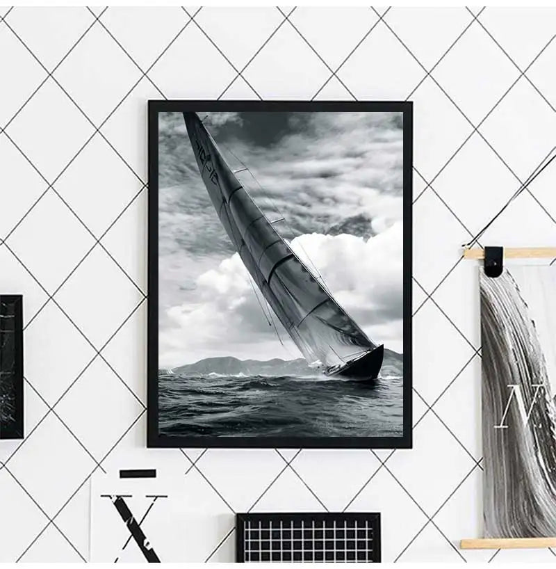 Contemporary Grey Navy Blue Canvas Wall Art | Living Room Poster