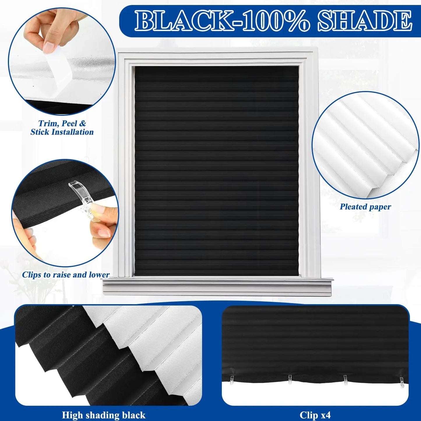 4-Pack No-Tool Pleated Privacy Blinds – Cut-to-Size Fabric Pleated Window Blinds Peaceful Pleasures Health and Wellness