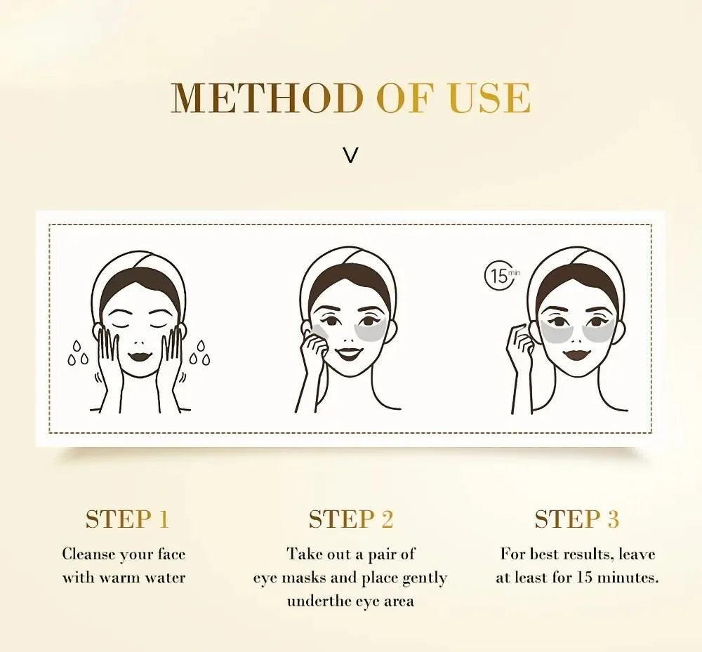 60pcs Golden Moisturizing Eye Mask for Eye Fatigue Relief Peaceful Pleasures Health and Wellness