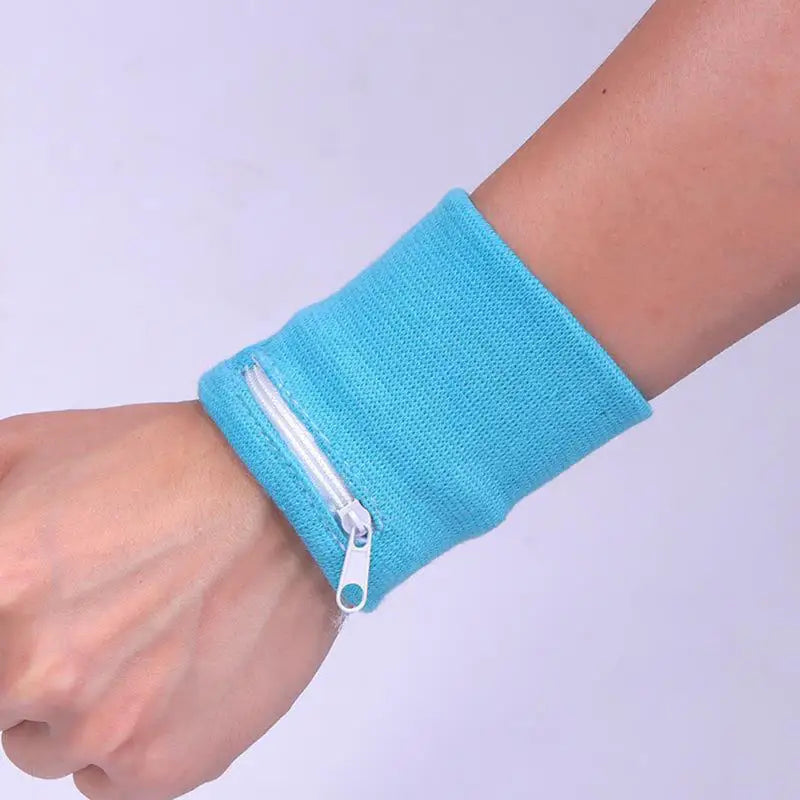 Wristband With Zipper For Storing Keys Change For Absorbing Sweat Wiping Sweat Wrist Guard For Basketball Running Fitness Sports Peaceful Pleasures Health and Wellness sky blue 2pcs