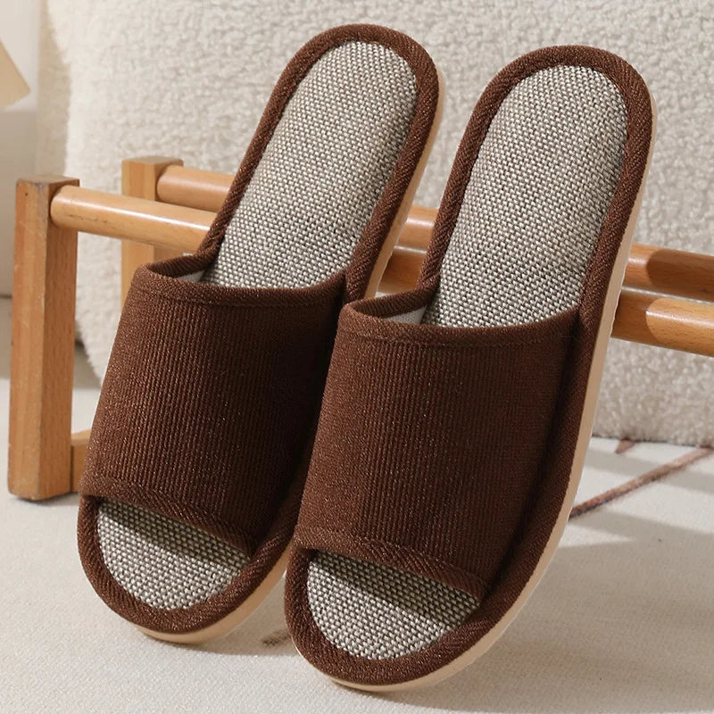 Linen Slippers Unisex Indoor Outdoor Anti-Slip Breathable Flats