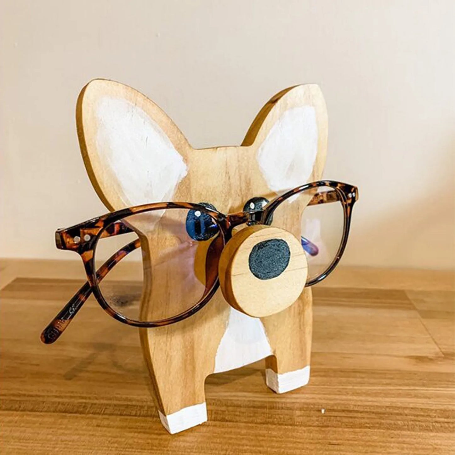 Corgi Dog Wooden Glasses Stand – Handmade Eyeglass Holder Gift