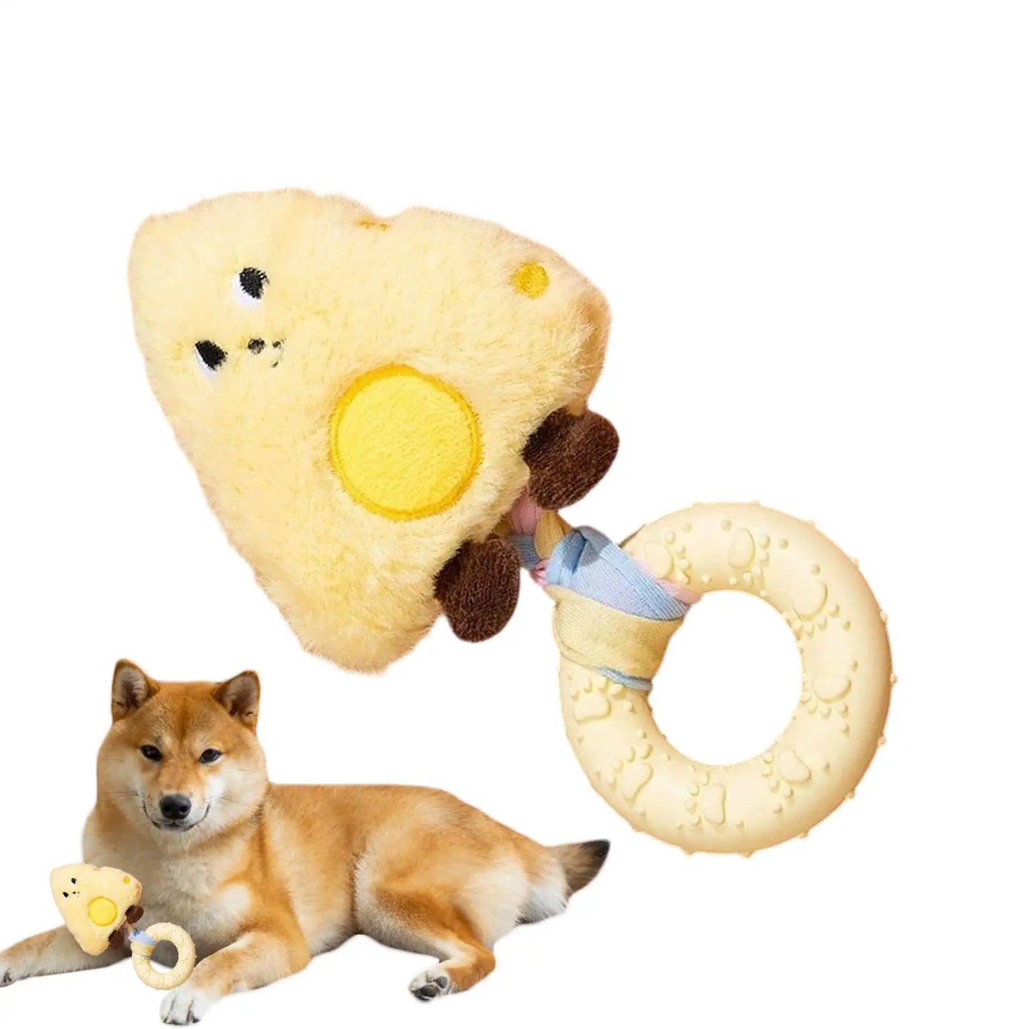 Squeaky Plush Dog Toy – Cheese Chew & Teething Toy for Dogs