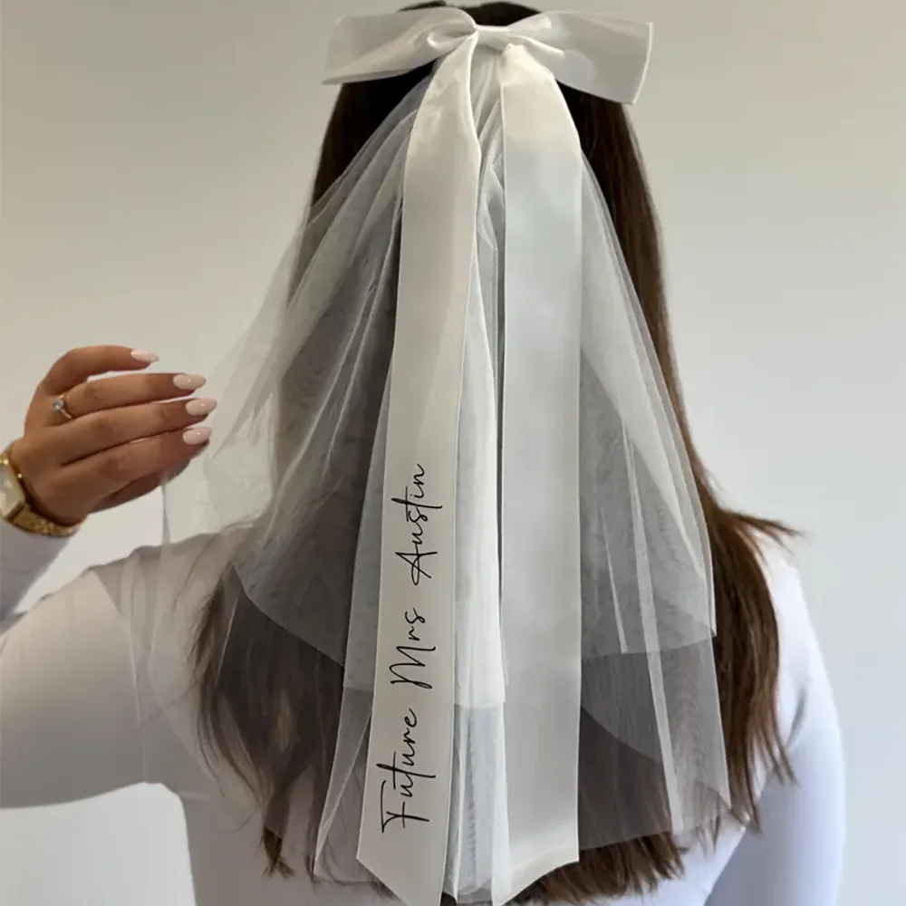 Personalised Bridal Bow Veil | Future Mrs Bachelorette Gift Bridal Bow Veil Peaceful Pleasures Health and Wellness