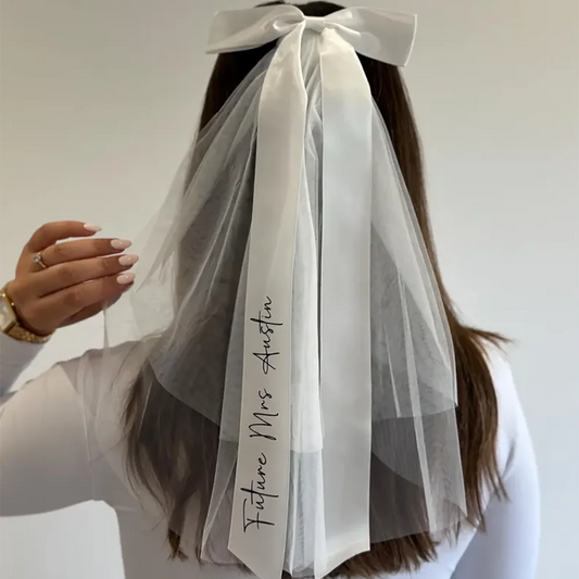 Personalised Bridal Bow Veil | Future Mrs Bachelorette Gift Bridal Bow Veil Peaceful Pleasures Health and Wellness