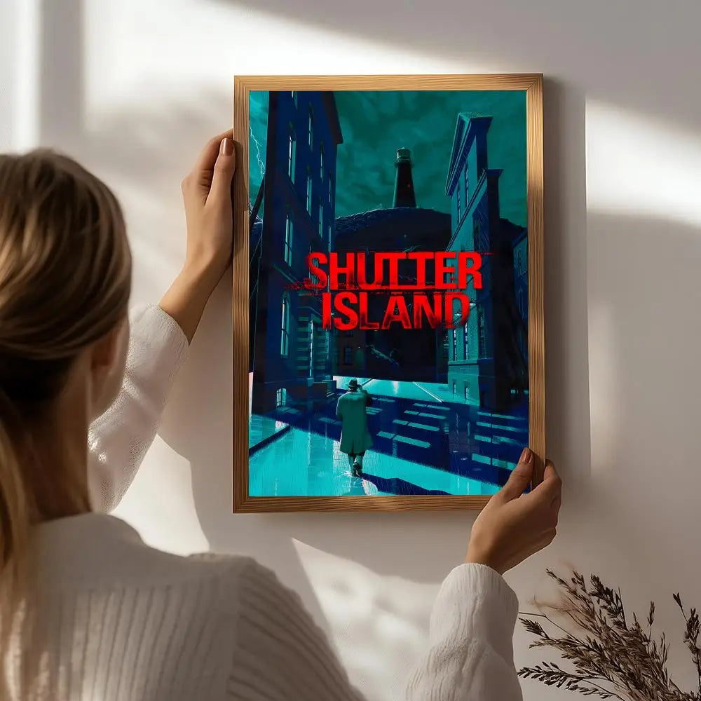 Movie S-Shutter Island Poster HD Self Adhesive Waterproof Wall Art Ideal for Home Office Dorm Bedroom Great Gift Peaceful Pleasures Health and Wellness White1 50X70cmNoframe