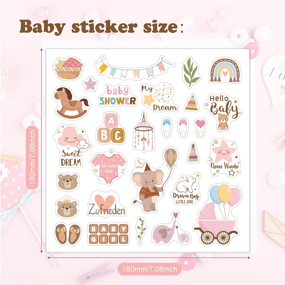 4 Sheets German English Cartoon Morandi Decorative Bookbook Stickers